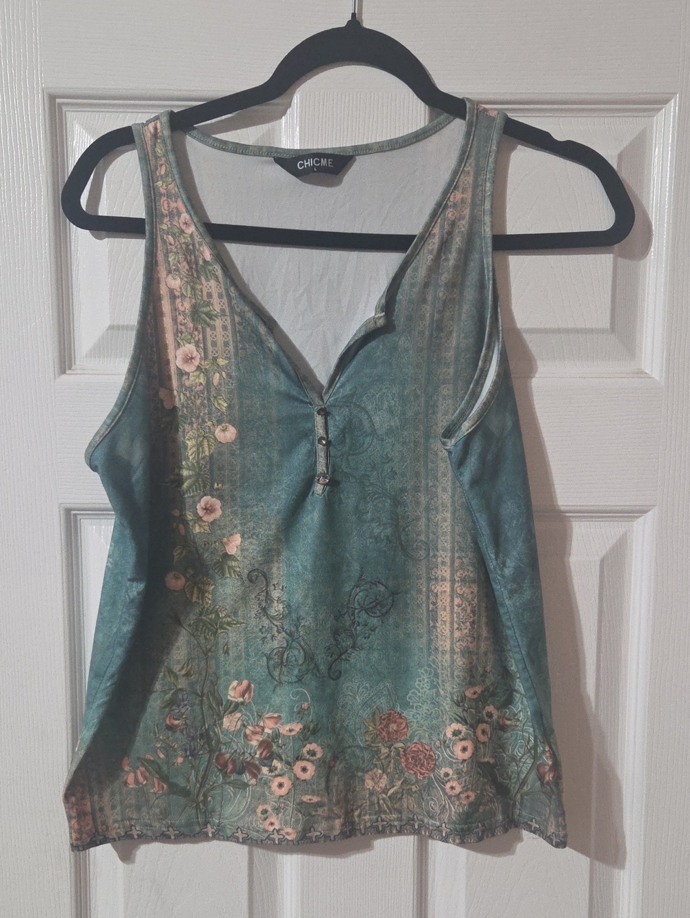 Chic CHICME Teal Floral V-Neck Tank